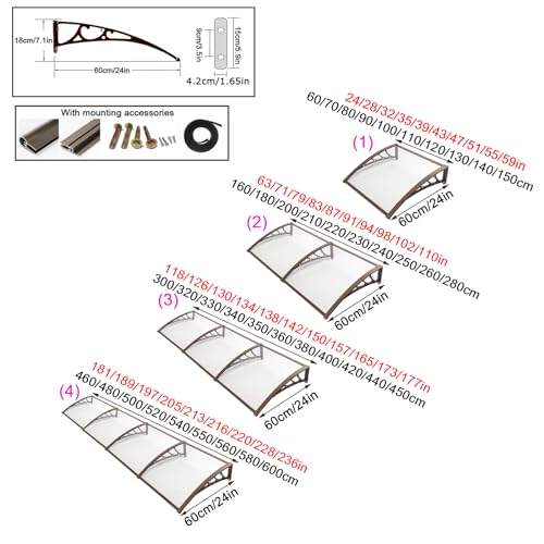 Auvent de porte incurvé moderne 145 cm avec panneau polycarbonate transparent