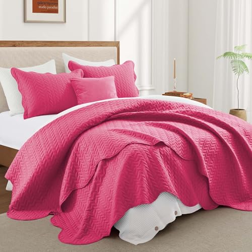 IR Imperial Rooms King Quilt Bedding Set Size (106" x 96") + 2 Pillow Shams (20" x 36"+ 2") - 3 Pcs All Season Lightweight Reversible Microfiber Coverlet Embossed Quilt Bedspread (Pink)