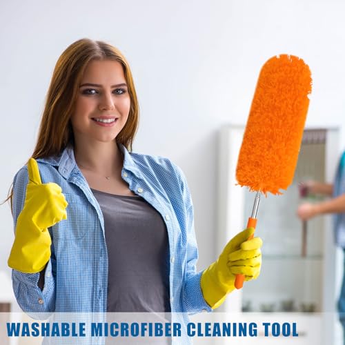 Image of Tanlade 12 Pcs Microfiber Feather Duster for Cleaning 13-31 Inch Extendable Cobweb Dusters Ceiling Fan Duster Washable Bendable Tool for Office Car Window Furniture (Orange)