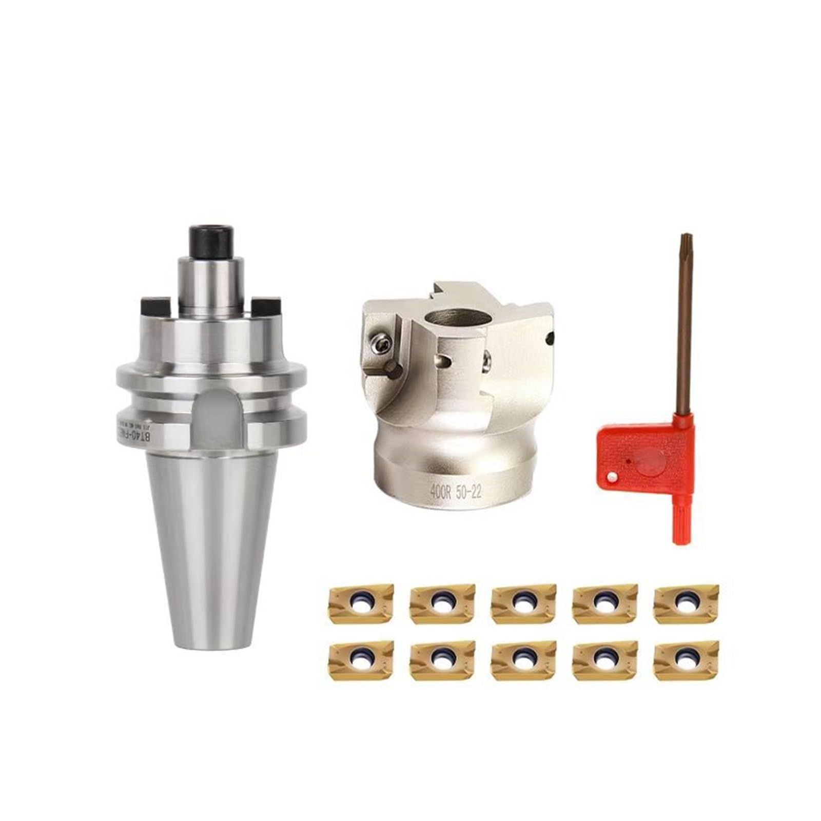 Kongmm A Lathe Tools Milling Cutter Bar Mtb3-Fmb22-M12 + 400R-50-22-4T Cutter Disc + 10Pcs Pmt1604 Cutter(Bt40-Fmb22+50-22-4T+10)
