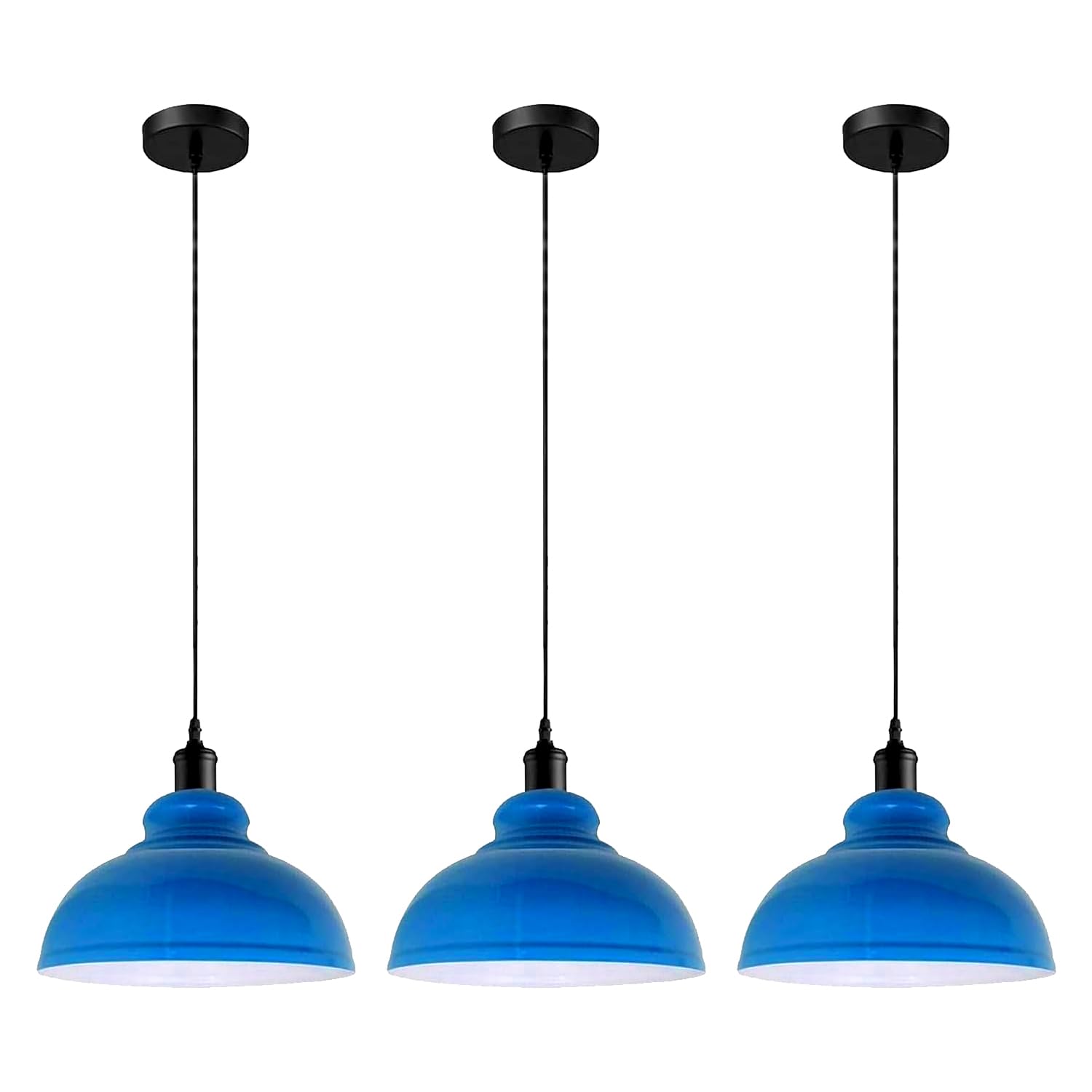 HXYSXHJUO Vintage Retro Chandelier Industrial Pendant Ceiling Light E27 Metal Lampshade LED Fixture Loft Lamp, Curvy Blue, Without Bulb, 3-Pack