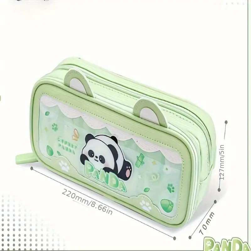 Image of Parshya Pencil Pouch Double Layer EVA Cute Pencil Case Aesthetic Pencil Case for Girls Large Capacity Pen Pencil Pouch Multifunctional Stationery Organizer for School (New Green Panda)