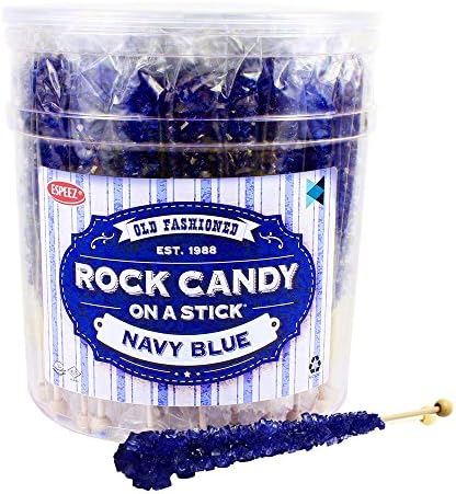 Extra Large Rock Candy Sticks: 36 Navy Blue Crystal Rock Candy Sticks - Blueberry - Individually Wrapped for Party Favors, Candy Buffet, Showers, Receptions, Bridal and Baby Showers - Bulk Candy