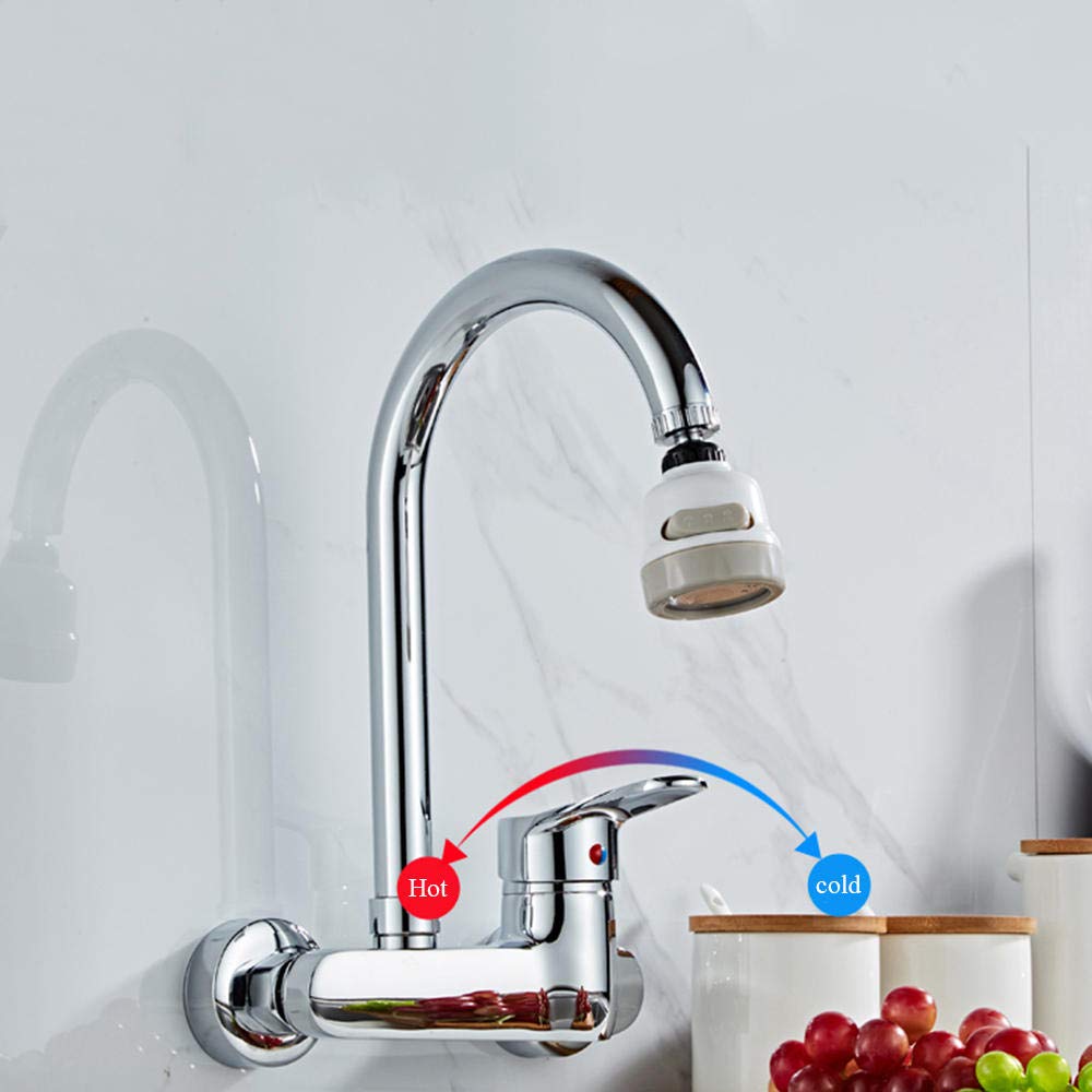 Faucet Rubinetti a Montaggio a Parete Nera, Rame a 2 modalità, per lavello della Biancheria da Cucina, Calda e Fredda Girevole Universale, Nero-Nero b B.