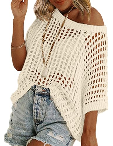 Zeagoo Spring Tops for Women Crew Neck Trendy Summer Sweater 2026 Beach Vacation Clothes Business Casual Outfits Beige - image 1
