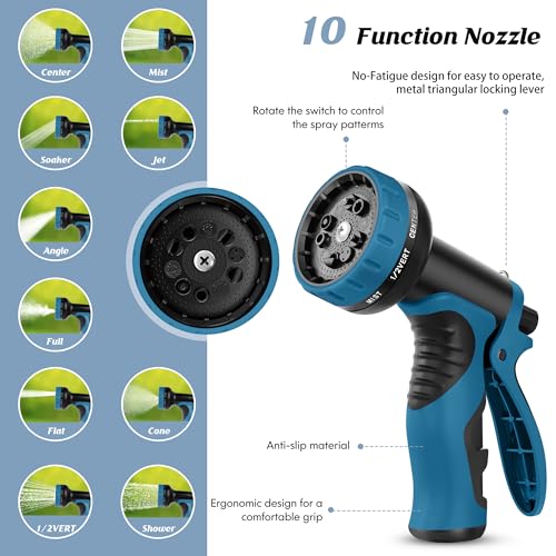 Advinski - Manguera de jardín de 100 pies, manguera de agua con boquilla de 10 funciones, manguera de jardín de metal con conectores a prueba de fugas, sin torceduras, ligera, a prueba de