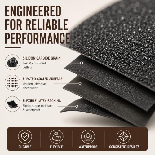 Image of APPLES 600,800,1000,1200,2000 Grit Silicon Carbide Sandpaper, Electro Coated Latex Waterproof Abrasive Paper for Wet & Dry Sanding, Auto, Wood & Metal Polishing (Pack Of 5)