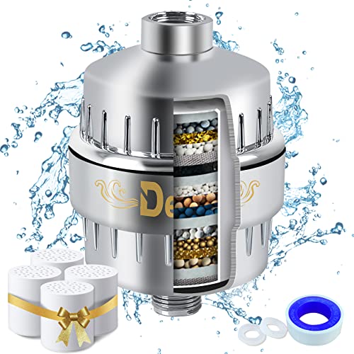 Dedu 18 Stage Shower Filter For Hard Water, Universal Shower Head Water Softener Filter With 4 Replacement Cartridge, Upgraded Hard Water Shower Water Filter For Hair High Output (Polished Chrome) #TOP27