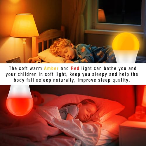 Image of Amber Light Bulb 1800k and 625nm Red Light Bulbs, 1pcs amber+1pcs Red, 3W | Blue Light Blocking 25-40W Equivalent, Warm Light Bulbs for Bedroom Healthy Sleep Porch Party Holiday Lighting, Non-Dimmable