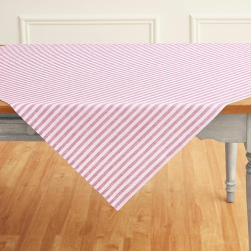Solino Home 100% Pure Linen Table Cloth, Throw, 52 x 52 in, Blossom Striped