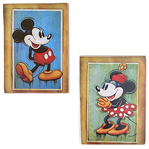 Kustom Art Set 2 imanes (imán) serie personajes Disney Mickey Mouse & Minnie estilo vintage para frigorífico/garaje/bar de colección Impresión sobre madera 10 x 6 cm Cover