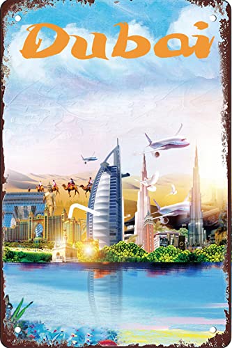 AZOLID Metal Tin Sign Dubai Guide Travel Tin Signs Vintage Bar Club Cave Home Kitchen Wall Decor Rustic Metal Sign Funny Decor 30x43CM
