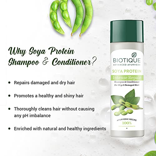 Image of Biotique Bio Soya Protein Fresh Nourishing Shampoo | Repairs Dry and Damaged Hair |Maintains pH Balance |Promotes Healthy Shiny Hair| Prevents Color Fading | All Skin Types | 120ml