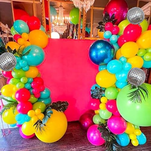Image of Tropical Balloons Garland Arch Kit, 130Pcs Hawaii Balloon Arch Kit, 18 10 5 Inch Summer Green Hot Pink Orange Yellow Balloons, Hawaii Party Decorations for Swimming Surfing Beach Party Birthday