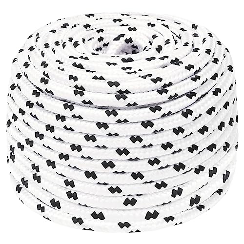 vidaXL Bootsseil Geflochten Festmacher Seil Flechtleine Bootstau Flechtschnur Tauwerk Ankerleine Mehrzweckseil Leine Weiß 10mmx25m Polyester