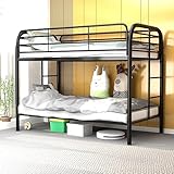 GangMei Latest Version Twin Over Twin Bunk Bed with Enclosed Guardrail, Full Over Full Bunk Bed for Kids Boys Girls Teens Adults, Heavy Duty Metal Frame, Double Sided Ladder, Black