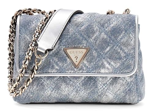 Sac à épaule GUESS Giully II Mini bleu clair métallique petit format à rabat