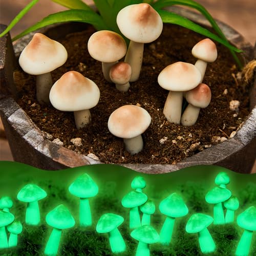 Taiyin 5 Pcs Luminous Mushroom Miniature Garden Mushrooms Outdoor Decor Waterproof Glow in The Dark Yard Decor for Fairy Outdoor Garden Micro Landscape Terrarium Christmas Tree Decor