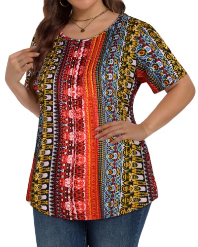 Image of Plus Size Tops for Women Pleated Summer Top Trendy Short Sleeve Shirts Casual Basic Tee Crew Neck Blouses 2026