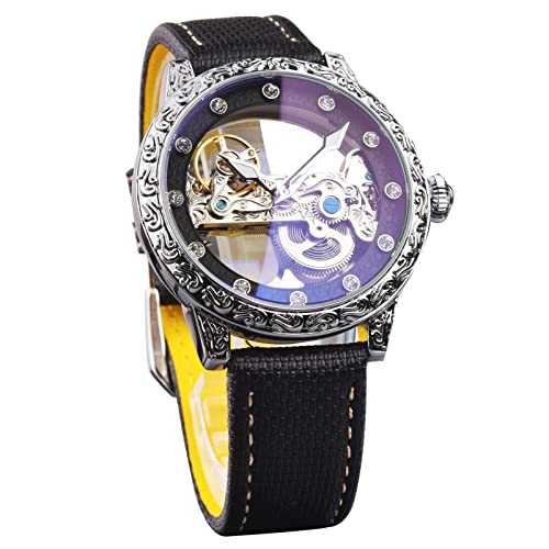 FORSINING Orologio da uomo con quadrante scheletro trasparente orologio da polso meccanico per uomo impermeabile moda business automatico a vento automatico, Nero , cinturino