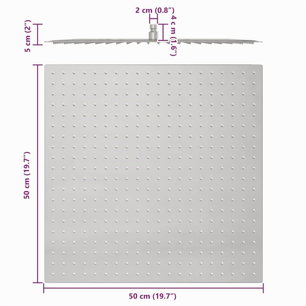 vidaXL Cabezal de Ducha Cuadrado Efecto Lluvia Acero INOX 304 50x50 cm, Cabezal de Ducha Tipo Lluvia, Cabezal de baño, Pieza de Ducha