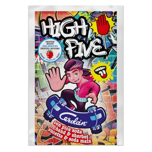 Caramelos Cerdán | Piruletas High Five Pintalenguas con Forma de Mano | Estuche con 40 Uds | Sobre con Pica Pica Sabor Arandanos | Sin Gluten ni Alérgenos | Ideal para Fiestas y Cumpleaños