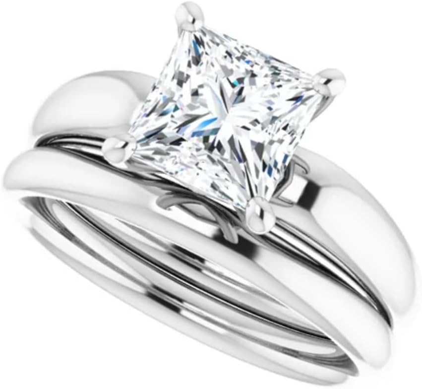 GOLDEN JEWEL Moissanite Princess Cut Promise Rings Set 1CT-5.5CT Colorless Solitaire Wedding Bridal Rings Propose Gift, 925 Silver/10K/14K/18K Gold