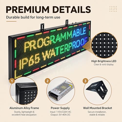 Image of P10 Outdoor Programmable LED Signs IP65 Waterproof, WiFi Control Scrolling LED Sign 39 inchx14 inch Open Welcome Sign Display Digital Advertising Board DIY Design Text, Border, Colour, Logo