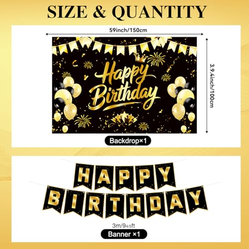 Image of Black Gold Birthday Decorations for Men Women