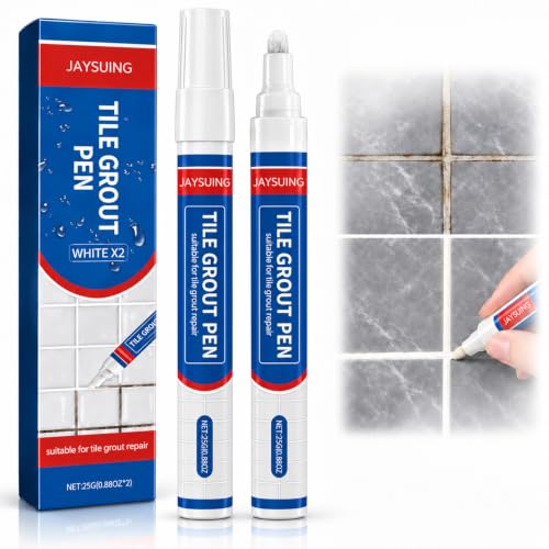 Rotulador para Juntas de Azulejos Blanco (Pack de 2, 2x25g) - Blanqueador y Reparador de Lechada para Baño y Cocina, Marcador de Pintura para Baldosas de Suelo y Pared