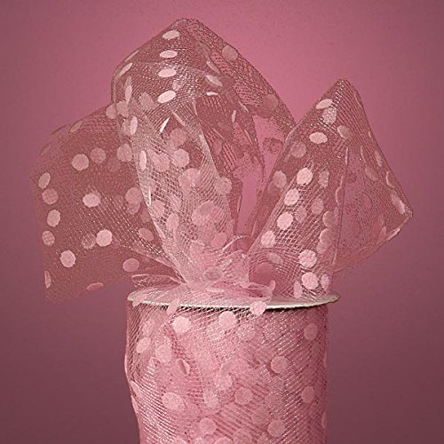 Polka Dot Tulle Ribbon Rolls - 25 Yards - 6 Inches Wide (Polka DOTS - Pink)