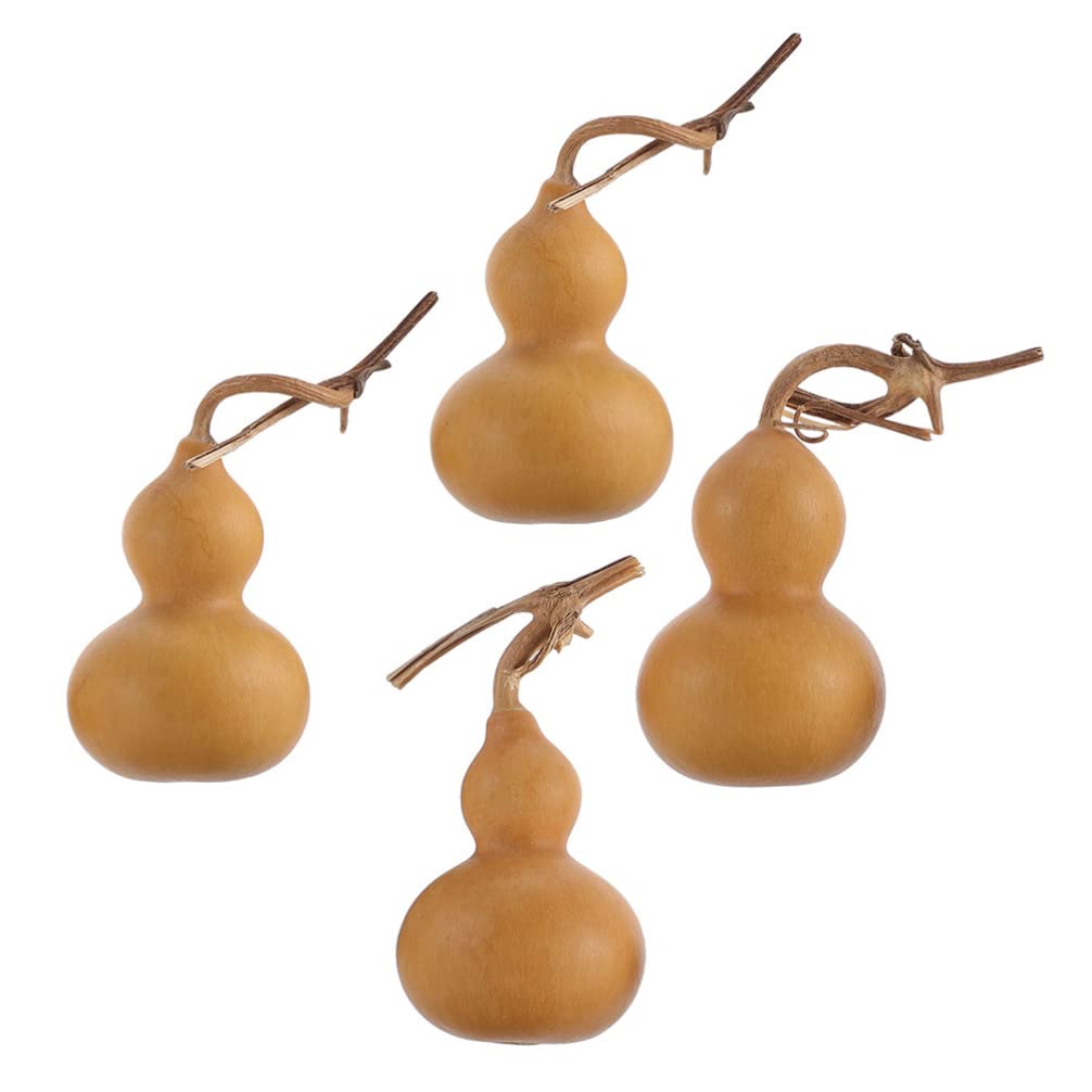 4pcs Natural Gourd Figurine Luck Gourd Wu Lou Statue Chinese Hu Lu Sculpture Home Feng Shui Decor Prosperity Decoration for Car Interior Office Desktop Decor for Prosperity and Good Luck