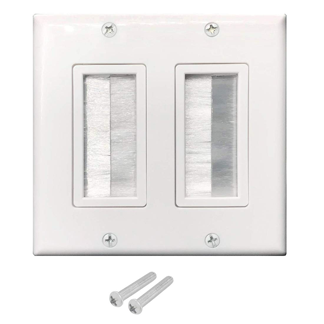 OZXNO2-Gang Brush Wall Plate, 1-Pack Low Voltage Cable Passthrough Wall Plate Brush Type Cable Access Strap Single Port Outlet Cover Panel in-Wall Installation for HDMI/HDTV/Coaxial/Home Theater