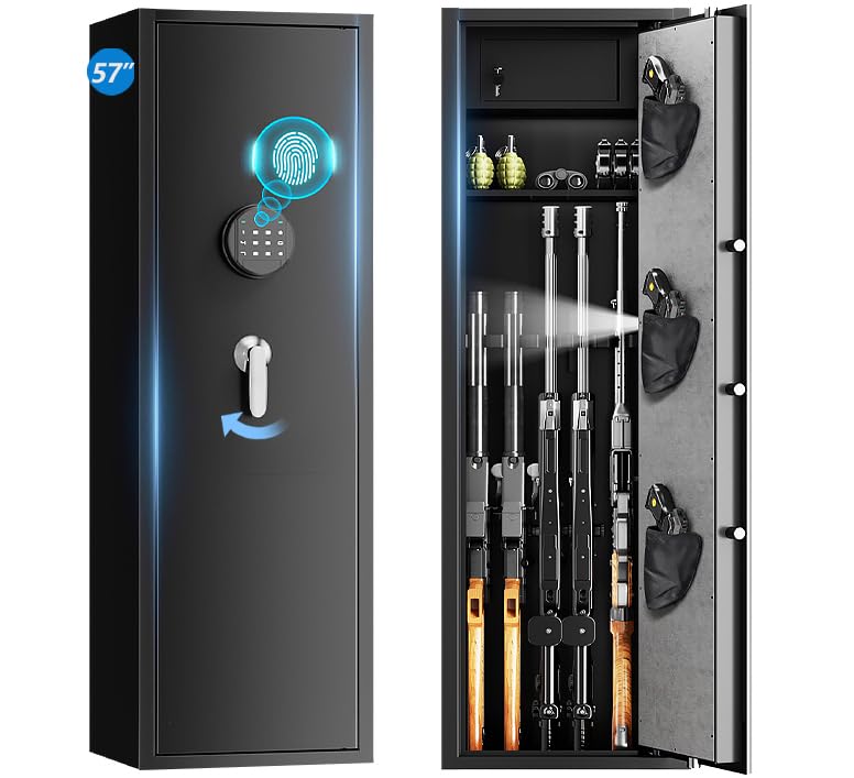 Photo 1 of 4-5 Large  Safes for Home Rifle and Pistols (with/without Scope), 57" Long Rifle Safe Biometric, Deeper Rifle Safes for Home with Fingerprint, Silent Alarm Mode,Removable Shelf