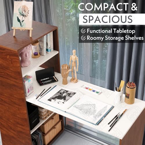 Image of ABOUT SPACE Study Table with 4 Tier Book Shelf - Computer Table with Storage for PC, Laptop & Writing DIY Engineered Wood Office Table for Home [White & Oak Red L 120 x B 53 x H 124.5 cm]