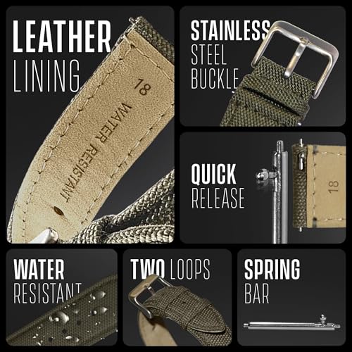 Image of Alpine Cordura Fabric Watch Band - Quick Release Replacement Watch Bands - Water Resistant Back Lining Leather Strap - Watch Bands for Women & Men - Compatible with Regular & Smart Watch Bands