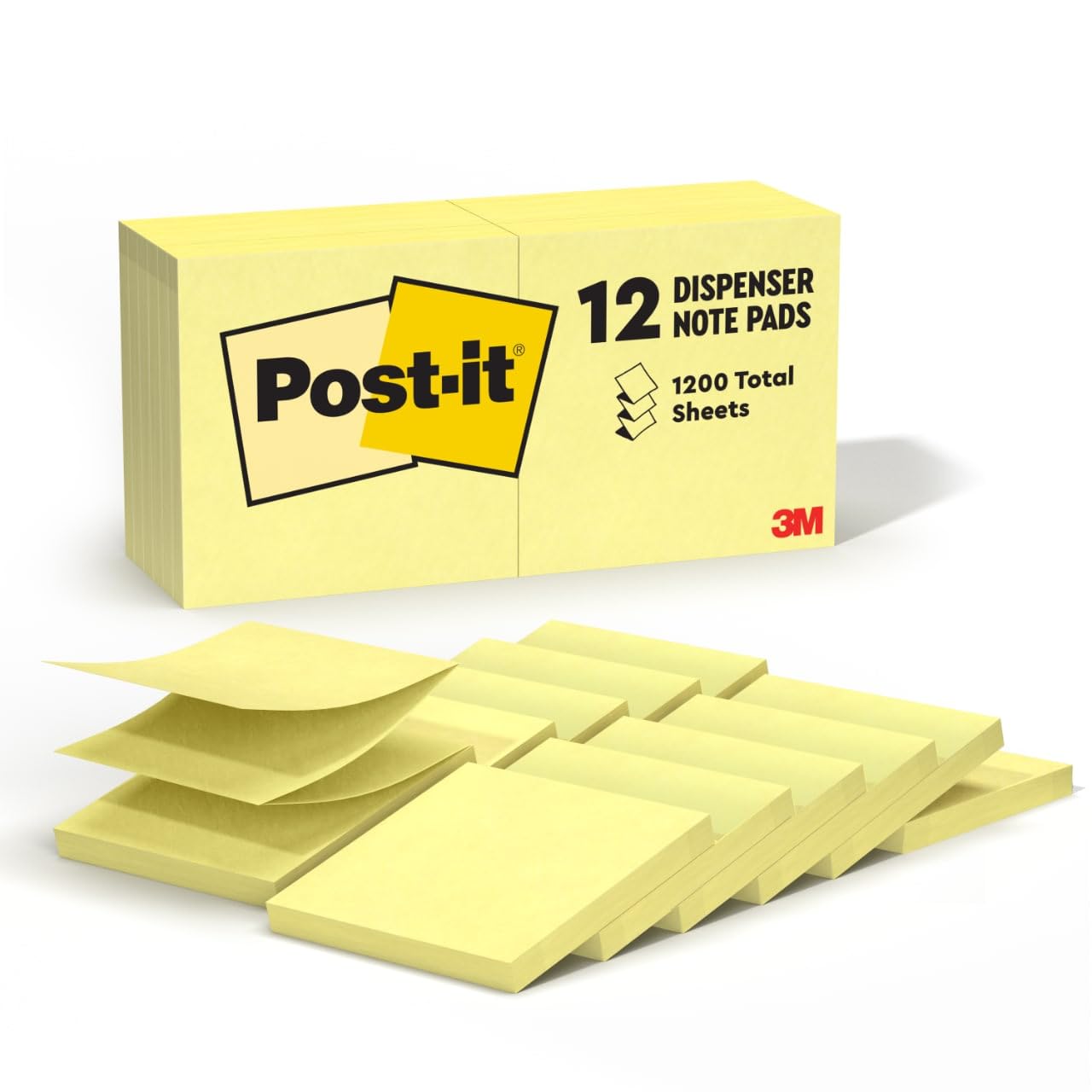 Post-it Dispenser Pop-up Notes, 3 in. x 3 in., Canary Yellow, 12 Pads/Pack