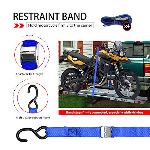 SPECSTAR Heavy Duty 400 Lbs Capacity Steel Motorcycle Carrier Anti Tilt Hitch Mounted Scooter Dirt Bike Rack with Loading Ramp and Locking Device