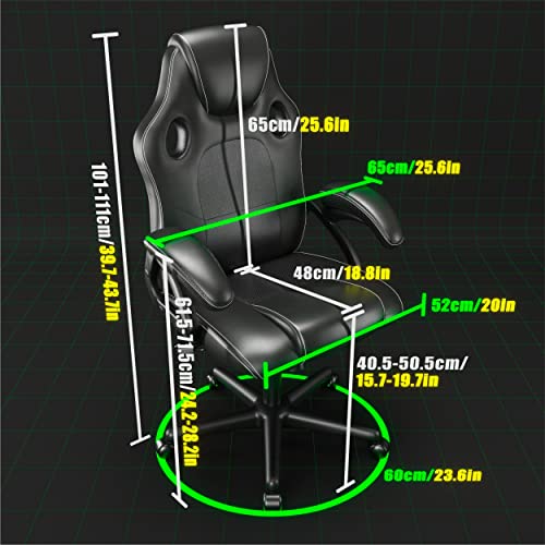 . Sedia da Ufficio Girevole, in Stile Racing, Girevole, ergonomica, con Supporto Lombare, in finta pelle, Regolabile, con Sollevamento a Gas, Testato SGS - Sedia gaming - Immagine 2