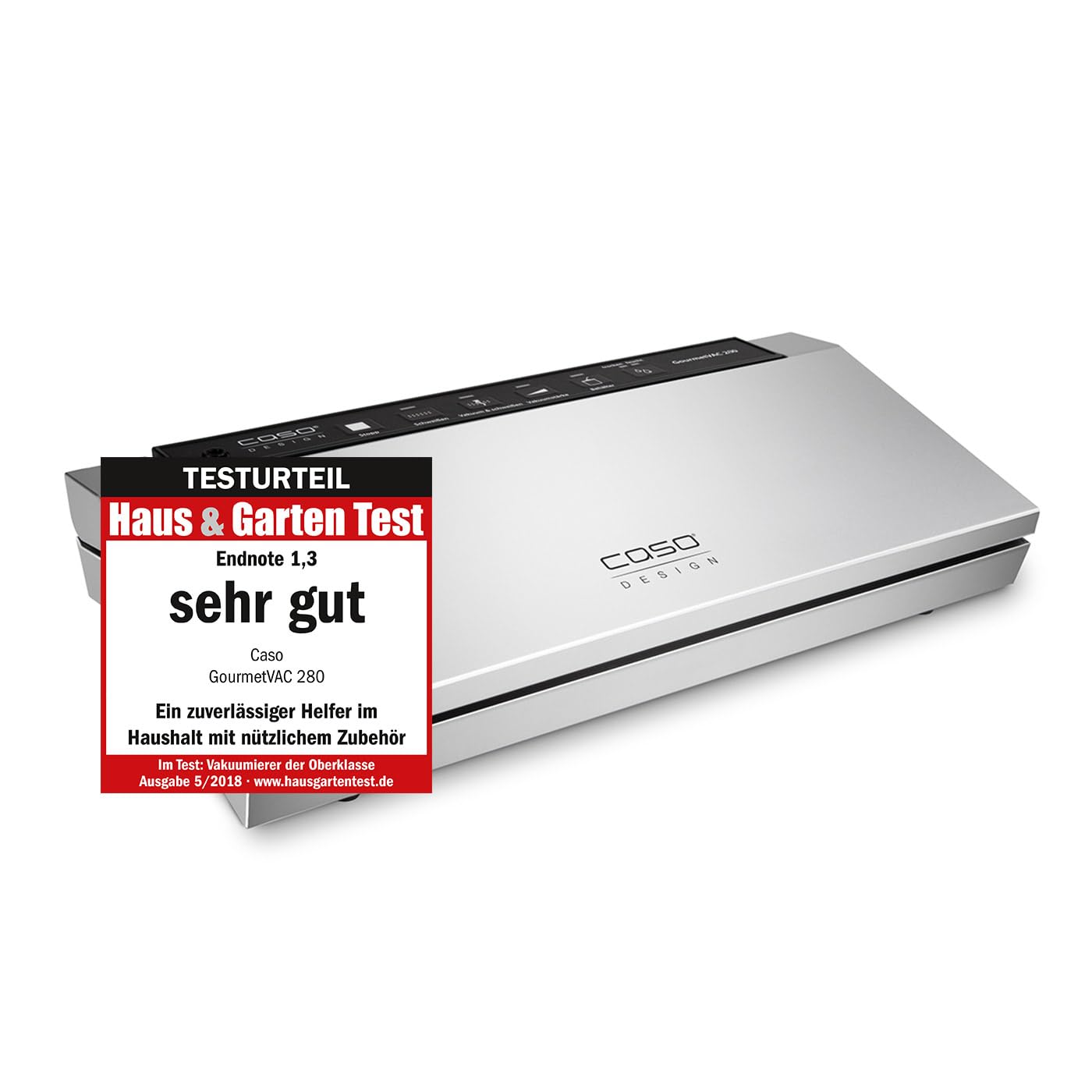 GourmetVAC 280 Vacuum Sealer, Test Rating Very Good, Double Weld Seam, Piston Pump (15 L/min), Adjustable Vacuum Strength and Welding Time, Includes 10 Bags, 20 x 30 cm, Silver