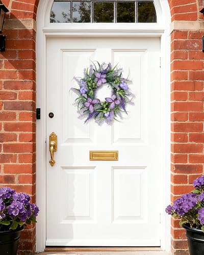 Colorspec 38 cm Lavendelkränze für die Haustür, künstlicher Frühlings- und Sommerkranz mit lila Schmetterlingen, Ganzjahreskranz-Dekoration für Zuhause, Bauernhaus, Hochzeit, drinnen und draußen