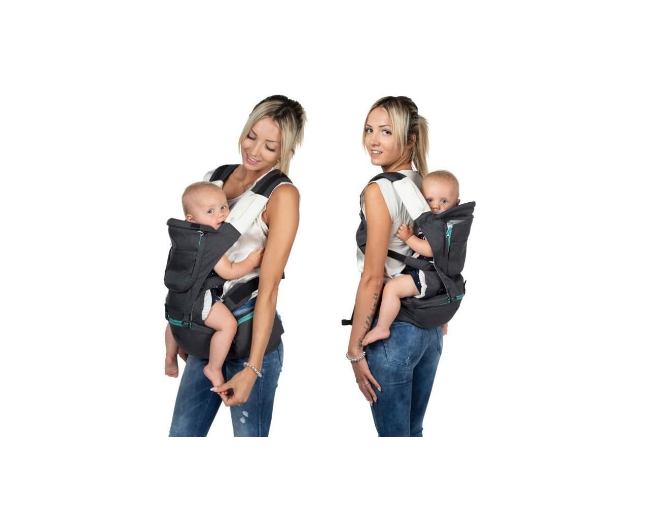 Chicco Hip Seat Carrier Marsupio Neonati Ergonomico da 0 Mesi a 15 kg, Porta Bebè 3in1 Multifunzione con Base Rigida Staccabile, Spallacci Imbottiti e Cappuccio Protettivo, 8 Posizioni - Pirate Black