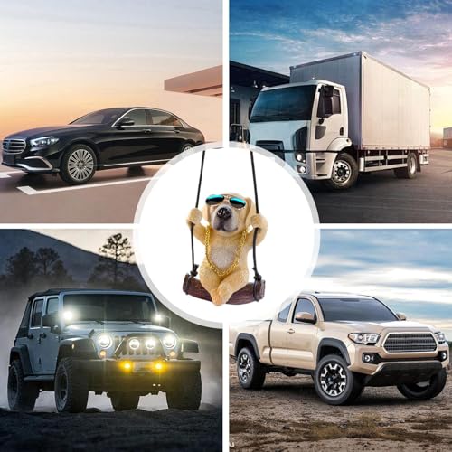 Seyrnicay Auto-Ornament mit schwingendem Hund, Hundeanhänger für Rückspiegel – lustige Auto-Aufhängung, Dekoration für LKW, Van, Limousine, Wohnmobil und Fahrzeug