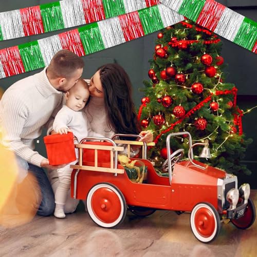 Image of 6 Pack 10 Feet Foil Fringe Garland Metallic Tinsel Streamers Banner Wall Hanging Backdrop Banner for Parade Floats, Valentine's Day, Wedding, Birthday, Mardi Gras Party Decorations Red Silver Green