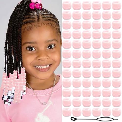 NAISKA 90Pcs Light Pink Kids Hair Beads Cute Hair Beads for Braids Round Small Beads for Hair Acrylic Gradient Dreadlock Beads Mini Pony Beads Loc Beads Clips Accessories