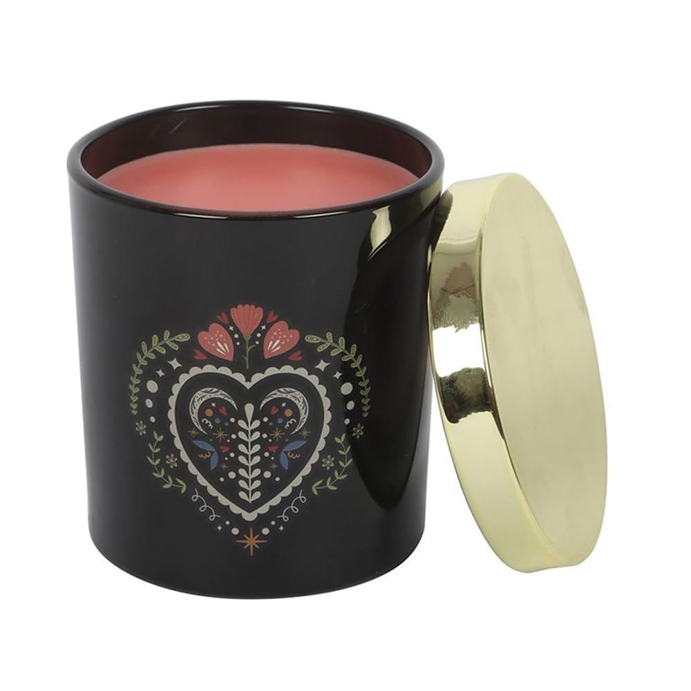 Midnight Bloom Black French Tulip Scented Candle | Floral Scented Candle in Black Glass Jar | Approx. 28-Hour Burn | Gift-Boxed Luxury Candle with Folk Heart Design