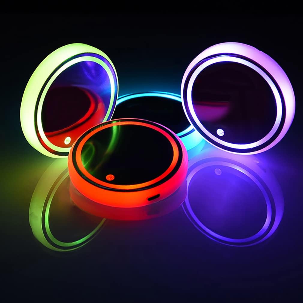 LED Car Cup Holder Lights, 7 Colors Changing USB Charging Coaster Waterproof Cup Pad, LED Interior Atmosphere Lamp Decoration Inside Car Lighting Accessories (2Pcs) (Style 1) - Image 9