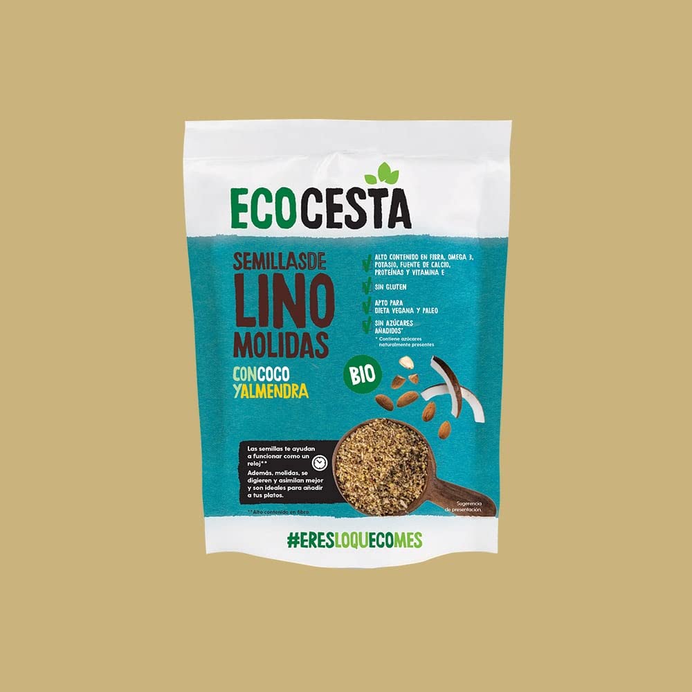 Ecocesta - Semillas Ecológicas de Lino Molidas con Coco y Almendra - 200 g - Sin Azúcares Añadidos y Sin Gluten - Alto Contenido en Fibra, Omega 3 y Vitamina E - Apto para Dieta Vegana y Paleo