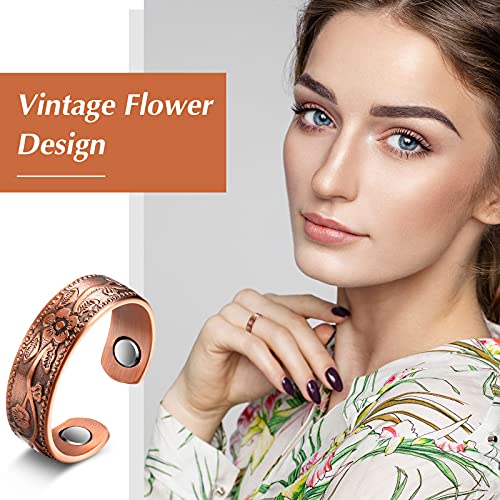 MTLEE 2 Pcs Magnetic Copper Rings for Women and Men - Adjustable Vintage Thumb Ring Jewelry for Fingers Pain Relief (Bronze)3