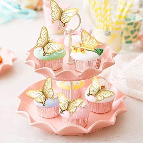 60 Pcs Butterfly Cupcake Toppers Birthday Party Decor,3D Yellow Gold Butterfly Cake Topper Picks Decor For Girls Women Birthday Party Baby Shower Wedding Cake Ornaments Party Decoration(Gold) #TOP5